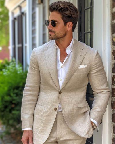 Beige Linen Suit and Shirt